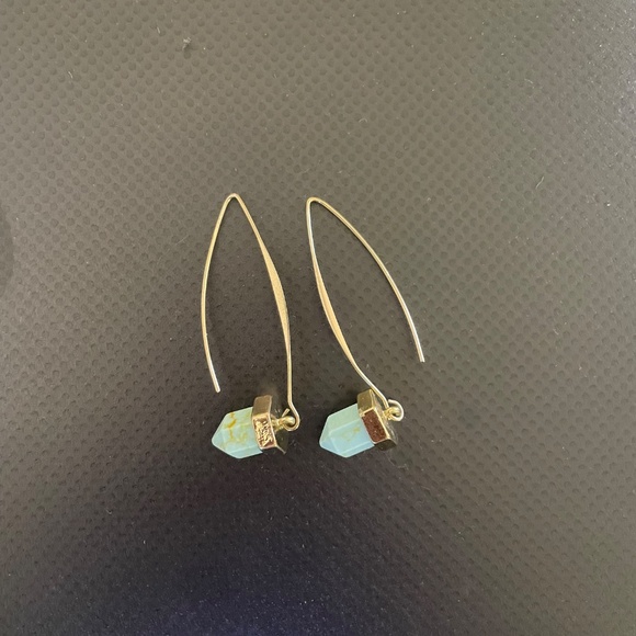 TRADED-Anthropologie Turquoise Gold Dangle Earrings - Picture 3 of 3